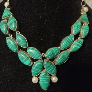 MALACHITE & PEARLS BIB NECKLACE